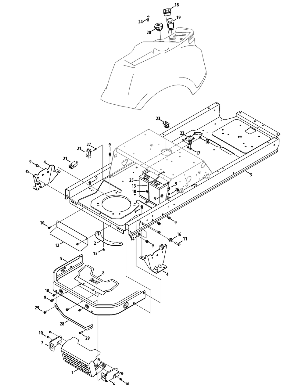 Frame And Electrical Diagram and Parts List for RZT-L42KH (17BRCACS009-17BRCACS010)(2015) Cub Cadet Lawn Tractor